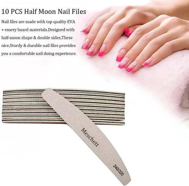 Alt view image 5 of 7 - 10 PCS Half Moon Nail Files,240/320 Professional Grit Nail File Reusable Double Sided Emery Boards Nail File Manicure Tools for Acrylic,Natural,Gel Nails