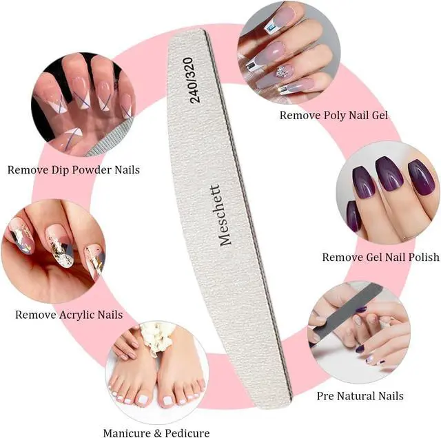 Alt view image 7 of 7 - 10 PCS Half Moon Nail Files,240/320 Professional Grit Nail File Reusable Double Sided Emery Boards Nail File Manicure Tools for Acrylic,Natural,Gel Nails