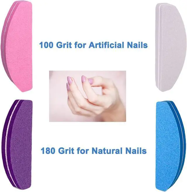 Alt view image 2 of 7 - Nail Buffers (40 pcs), Buffer Block Nail Files Bulk for Acrylic Nails and Natural Nails Double Sided 100/180 Grit Portable Washable Sanding Buffing Buffers Arc Shape (40Pcs Multicolor)