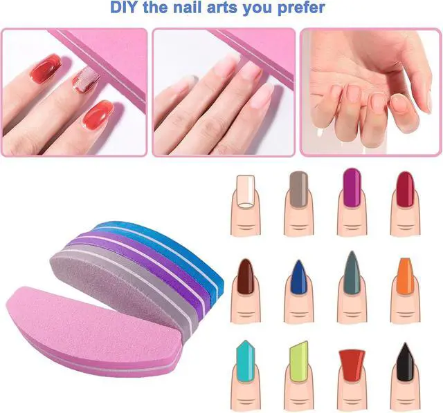 Alt view image 5 of 7 - Nail Buffers (40 pcs), Buffer Block Nail Files Bulk for Acrylic Nails and Natural Nails Double Sided 100/180 Grit Portable Washable Sanding Buffing Buffers Arc Shape (40Pcs Multicolor)