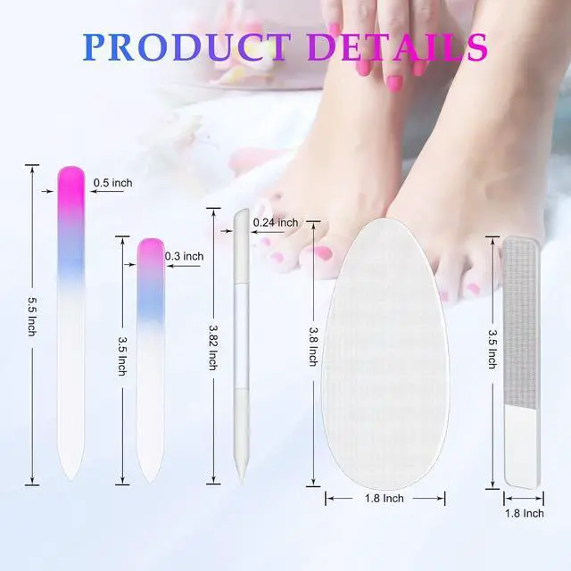 Alt view image 2 of 7 - Zhehao 6 Pcs Glass Nail File and Nail Shiner Set Manicure, Blue Purple | Pedicure Glass File Buffer, cuticle Trimmer Nano Finger, nano Foot Scrubber Callus Remover, foot Care Pedicure Fingernails