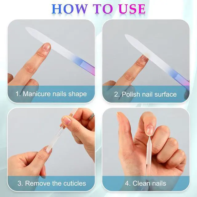 Alt view image 3 of 7 - Zhehao 6 Pcs Glass Nail File and Nail Shiner Set Manicure, Blue Purple | Pedicure Glass File Buffer, cuticle Trimmer Nano Finger, nano Foot Scrubber Callus Remover, foot Care Pedicure Fingernails