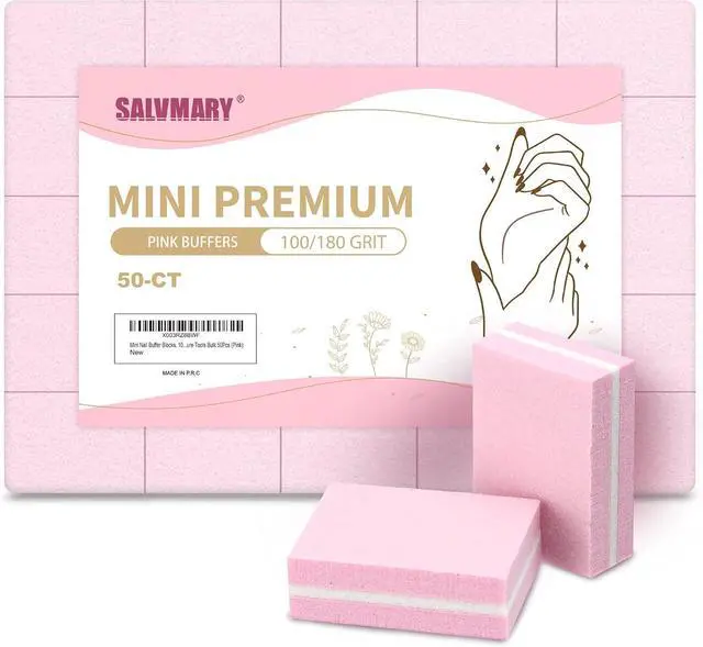 Main image of Mini Nail Buffer Blocks, 100/180 Grit Sponge Buffing Sanding Block File Manicure Tools Bulk 50Pcs (Pink)