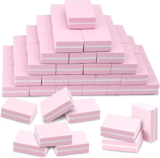 Alt view image 2 of 7 - Mini Nail Buffer Blocks, 100/180 Grit Sponge Buffing Sanding Block File Manicure Tools Bulk 50Pcs (Pink)