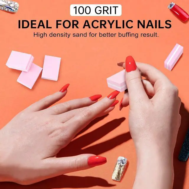 Alt view image 5 of 7 - Mini Nail Buffer Blocks, 100/180 Grit Sponge Buffing Sanding Block File Manicure Tools Bulk 50Pcs (Pink)