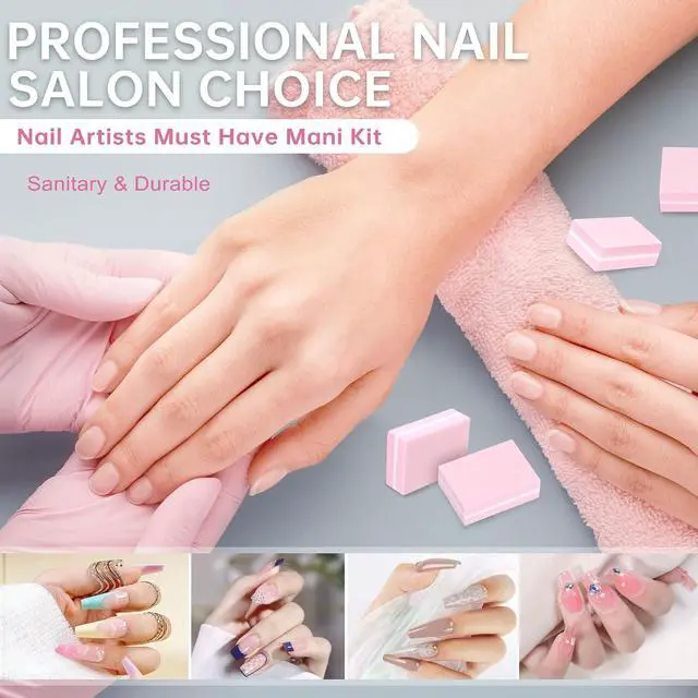 Alt view image 7 of 7 - Mini Nail Buffer Blocks, 100/180 Grit Sponge Buffing Sanding Block File Manicure Tools Bulk 50Pcs (Pink)