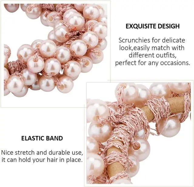 Alt view image 4 of 7 - Ahoney 9Pcs Pearl Hair Ties Elastic Hair Scrunchies Boho Hair Accessories | Ponytail Hold Crystal Beads Bulk Hair Ropes Stretchy Bride Wedding Bachelorette Party for Women Girls (Pearl&Crystal)