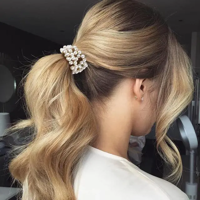 Alt view image 5 of 7 - Ahoney 9Pcs Pearl Hair Ties Elastic Hair Scrunchies Boho Hair Accessories | Ponytail Hold Crystal Beads Bulk Hair Ropes Stretchy Bride Wedding Bachelorette Party for Women Girls (Pearl&Crystal)
