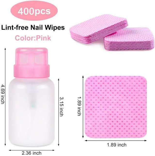 Alt view image 2 of 7 - 400pcs Nail Cotton Pads, 1 Pull-Off Pump-Style Bottle Suitable for Nail Care Wipes, Nail Cleaning Pads, Mascara Extension Glue Cleaning Wipes, and Nail Care Product Sets (Pink + White)