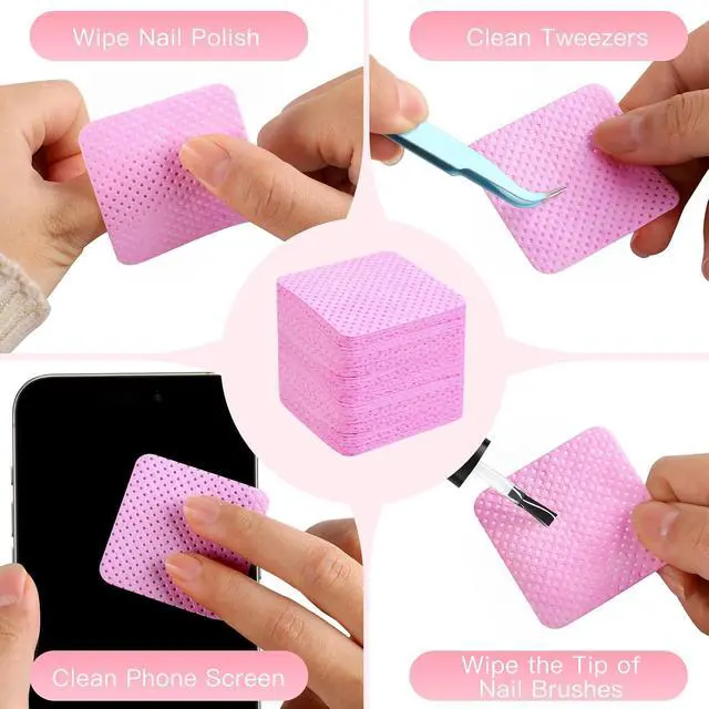 Alt view image 4 of 7 - 400pcs Nail Cotton Pads, 1 Pull-Off Pump-Style Bottle Suitable for Nail Care Wipes, Nail Cleaning Pads, Mascara Extension Glue Cleaning Wipes, and Nail Care Product Sets (Pink + White)