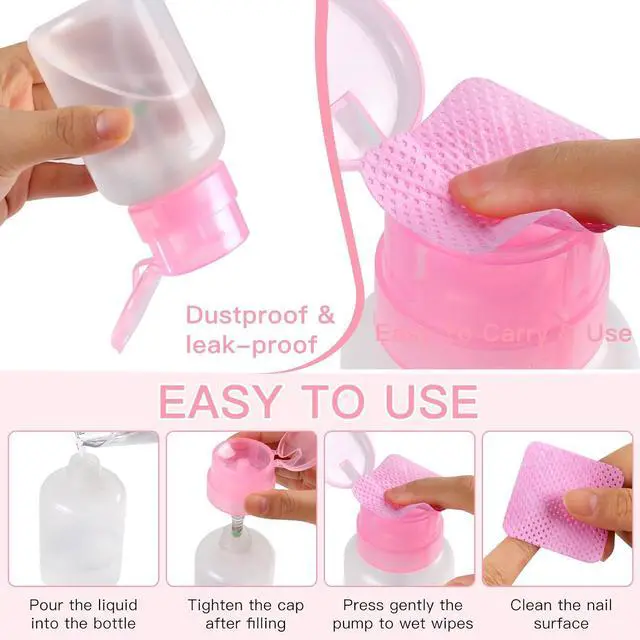 Alt view image 6 of 7 - 400pcs Nail Cotton Pads, 1 Pull-Off Pump-Style Bottle Suitable for Nail Care Wipes, Nail Cleaning Pads, Mascara Extension Glue Cleaning Wipes, and Nail Care Product Sets (Pink + White)