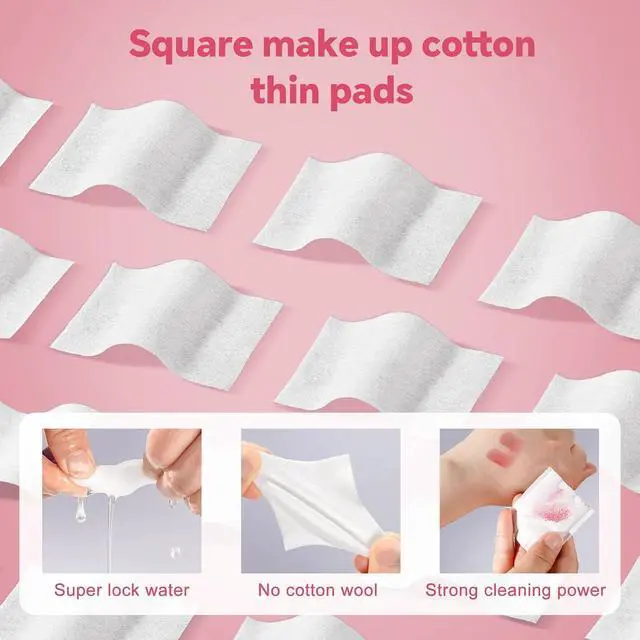 Alt view image 3 of 7 - ICOTLE Square Cotton Pads 475 Pcs Makeup Remover Pads Cotton Squares for Face 75 Thick and 400 Ultra-Thin for Daily Skin Care, Pair with Makeup Remover