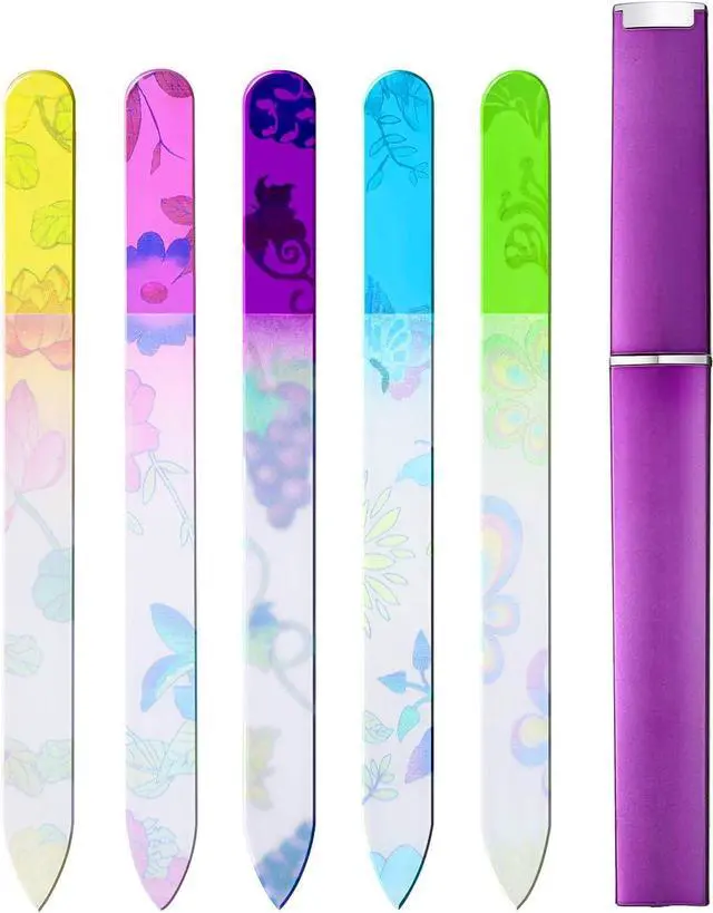 Alt view image 3 of 7 - Mudder 5 Pack Glass Nail Files with Cases for Natural Nail, Classic Pattern | 5.51 in Length, Multicolor Classic Patterns, Washable and Reusable, Smooth Shaping, Easy Grip, Home Travel and Salon Use