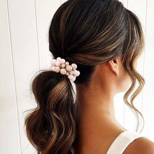 Alt view image 3 of 7 - Fashey Pearl Hair Scrunchies Beaded Hair Ties Elastic Hair Bands Ponytail Holder Hair Accessories for Women and GirlsPack of 3