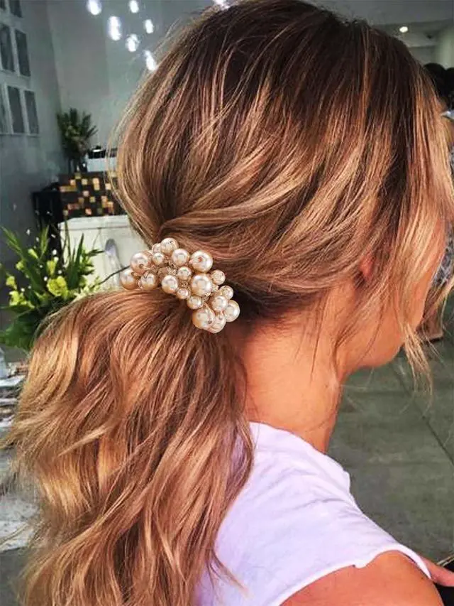 Alt view image 5 of 7 - Fashey Pearl Hair Scrunchies Beaded Hair Ties Elastic Hair Bands Ponytail Holder Hair Accessories for Women and GirlsPack of 3