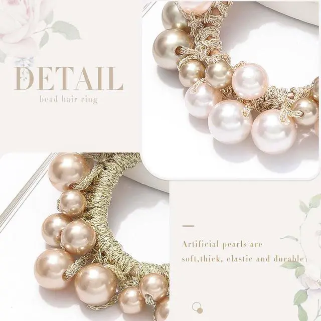 Alt view image 6 of 7 - Fashey Pearl Hair Scrunchies Beaded Hair Ties Elastic Hair Bands Ponytail Holder Hair Accessories for Women and GirlsPack of 3