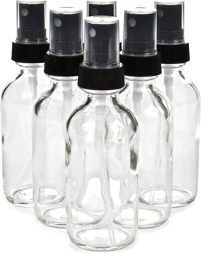 Main image of Vivaplex, 6, Clear, 2 oz Glass Bottles, with Black Fine Mist Sprayers