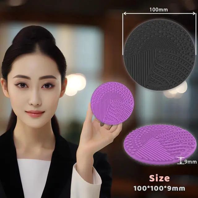 Alt view image 5 of 7 - 2 Pieces Silicone Makeup Brush Cleaner, YalsFTY Cosmetic Brush Scrubber Mat Pad Cleaning Tool, Dual-Sided Functionality to Accommodate All types of Brushes, Powder Puffs and Sponges (Black & Purple)
