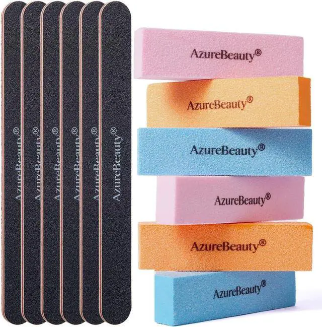 Main image of AZUREBEAUTY Nail Files and Buffers, Professional Nail Supplies, Nail Files for Natural Nails, Rectangular Nail Buffer Block for Polishing Filing, and Nail Care, 100/180 Grit 12 pcs Manicure Tools Kit
