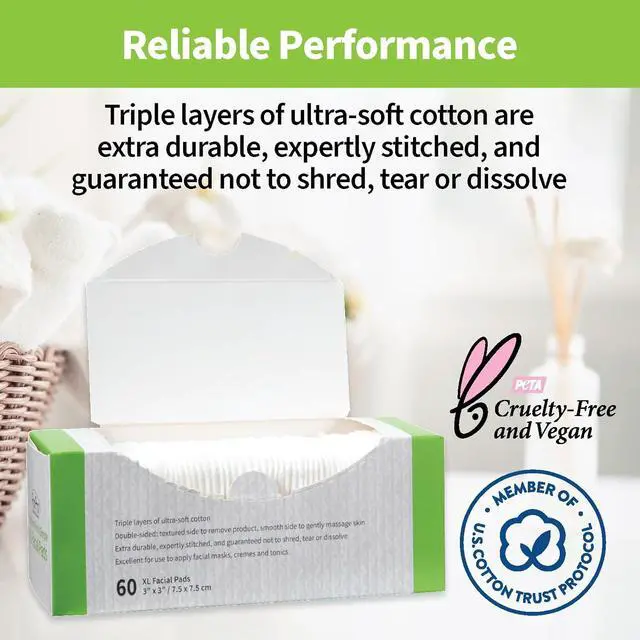 Alt view image 6 of 7 - ForPro Premium Pure & Simple XL Facial Pads, Triple Layered Ultra Soft Disposable Makeup Remover Pads, 100% Vegan & Cruelty-Free, 60-Count