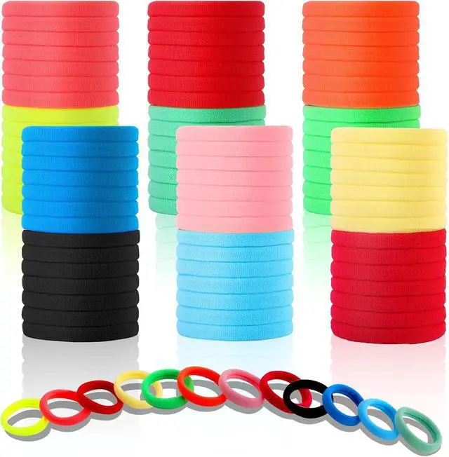 Alt view image 2 of 7 - 120PCS Hair Ties for Women and Girls, Elastic Hair Bands, Ponytail Holders | Assorted Colors Soft Cotton Seamless Hair Ties for Women or Men, No Damage for Thick Hair, 1.8 Inch in Diameter (12 Colors)