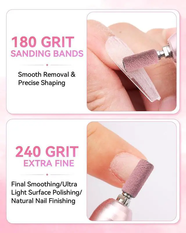 Alt view image 4 of 7 - Makartt Nail Drill Bits Sanding Bands - 100 Pcs 180/240 Grit 3.1mm Pink | For Nail Drill Mini Sanding Bands for Acrylic Gel Manicure and Pedicure