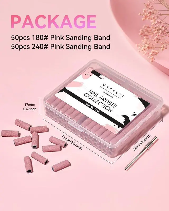 Alt view image 7 of 7 - Makartt Nail Drill Bits Sanding Bands - 100 Pcs 180/240 Grit 3.1mm Pink | For Nail Drill Mini Sanding Bands for Acrylic Gel Manicure and Pedicure