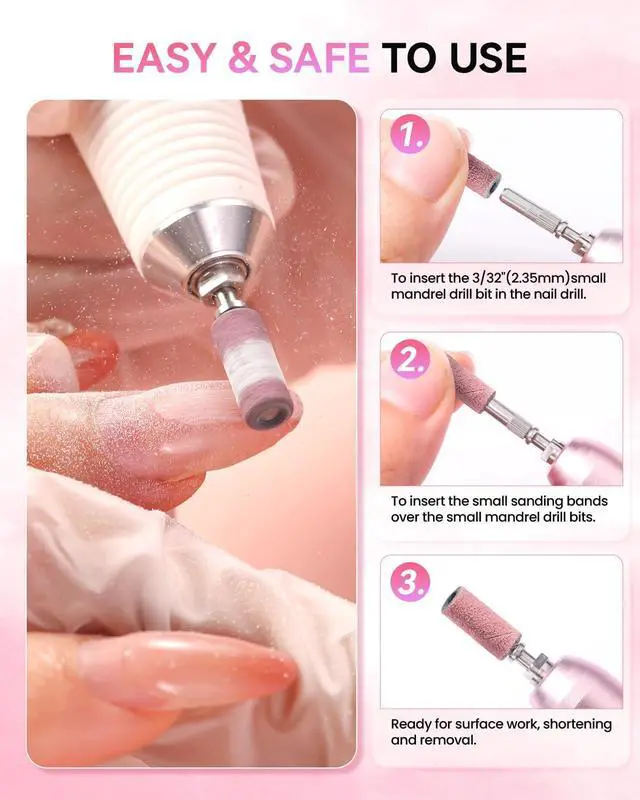 Alt view image 6 of 7 - Makartt Nail Drill Bits Sanding Bands - 100 Pcs 180/240 Grit 3.1mm Pink | For Nail Drill Mini Sanding Bands for Acrylic Gel Manicure and Pedicure
