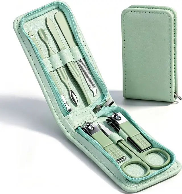 Main image of 7 Pcs Manicure Set Stainless Steel Nail Clippers Kit, Nail Care Beauty Tools Set Christmas Stocking Stuffers, Christmas Gifts for Men and Women Travel Grooming Kit With Zipper Leather Case