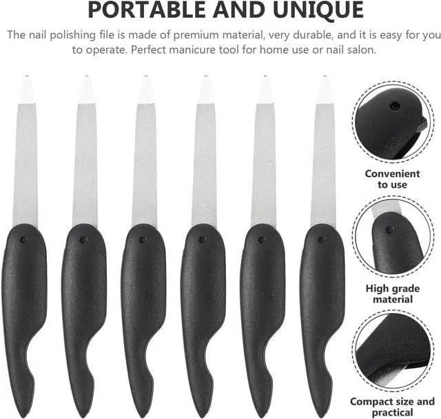 Alt view image 4 of 7 - Ipetboom 6pcs Foldable Stainless Steel Nail File with Anti-Slip Handle Manicure Fingernails Polishing Tools Double Sided and Files Nails Easily for Men and Woman, 13.50X2.00X1.00CM, Black