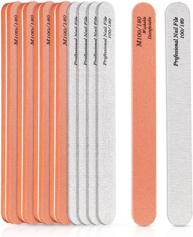 Main image of BALUCA 10-Pack Professional Nail Files & Buffers for Acrylic & Natural Nails | Double-Sided 100/180 Grit Emery Boards | Reusable Salon-Grade Nail Filer & Shine Kit for Women & Pets (Orange)