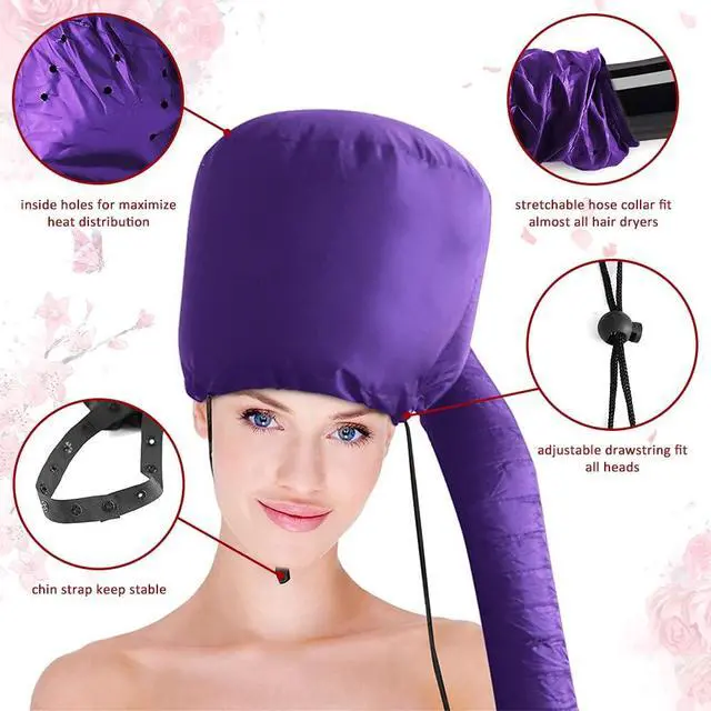 Alt view image 4 of 6 - Hair Dryer Bonnet - Upgraded Bonnet Hair Dryer with Longer Extended Hose for Easy Styling, Curling and Deep Conditioning, Purple, One Size Fits All
