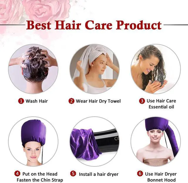 Alt view image 6 of 6 - Hair Dryer Bonnet - Upgraded Bonnet Hair Dryer with Longer Extended Hose for Easy Styling, Curling and Deep Conditioning, Purple, One Size Fits All