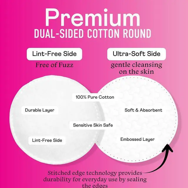 Alt view image 5 of 7 - Swisspers Premium Cotton Rounds, Dual-Sided, 100 Count (Pack of 3) | Hypoallergenic, Textured Side, Lint-Free Side, Dermatologist-Tested, Chlorine-Free, 300 Total