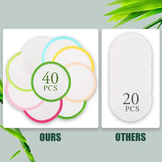 Alt view image 3 of 6 - XSEINO Reusable Makeup Remover Pads(40 Pack) with Washable Natural Bamboo Fiber Material,Natural Bamboo Cotton Pad,for All Skin Types