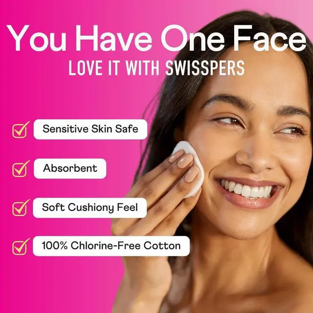 Alt view image 4 of 7 - Swisspers Premium Cotton Rounds, Dual-Sided, 100 Count (Pack of 3) | Hypoallergenic, Textured Side, Lint-Free Side, Dermatologist-Tested, Chlorine-Free, 300 Total