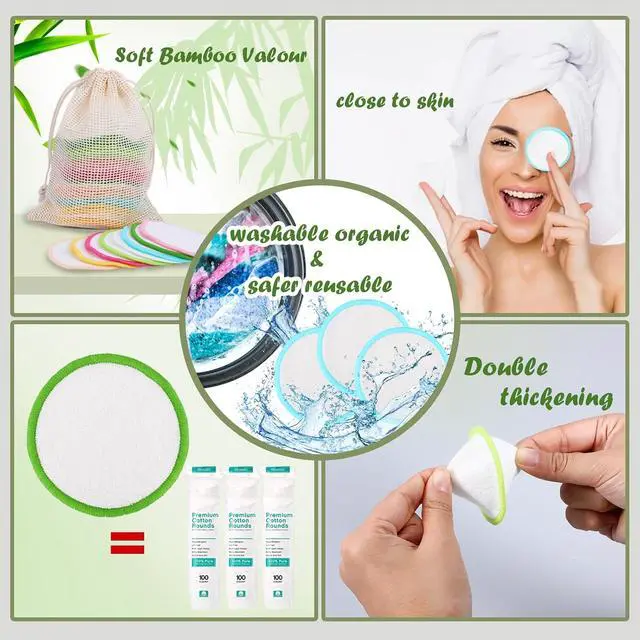 Alt view image 2 of 6 - XSEINO Reusable Makeup Remover Pads(40 Pack) with Washable Natural Bamboo Fiber Material,Natural Bamboo Cotton Pad,for All Skin Types
