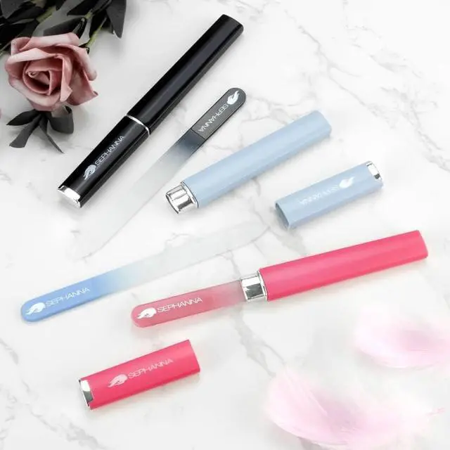 Alt view image 4 of 7 - Premium Crystal Glass Nail File for Natural Nails, Professional Glass Nail Files with case for Unisex, Portable Glass Nail File Double Sided for Natural & Acrylic Nail Care (Black, Blue & Pink)