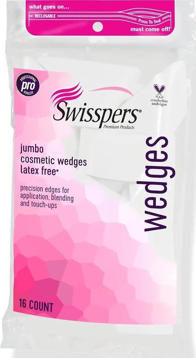 Main image of Swisspers Premium Pro Cosmetic Wedges, Latex-Free Makeup Wedge, Jumbo Size, 16 Count Bag | Jumbo Size Wedge, Precision Edges, Washable and Reusable