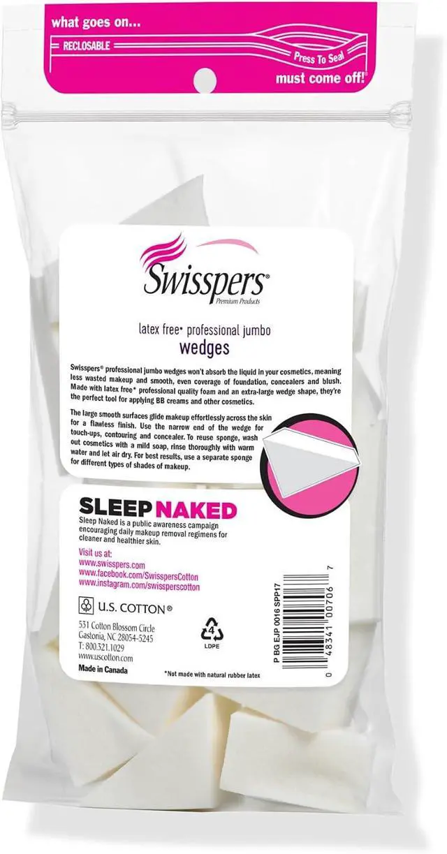 Alt view image 7 of 7 - Swisspers Premium Pro Cosmetic Wedges, Latex-Free Makeup Wedge, Jumbo Size, 16 Count Bag | Jumbo Size Wedge, Precision Edges, Washable and Reusable