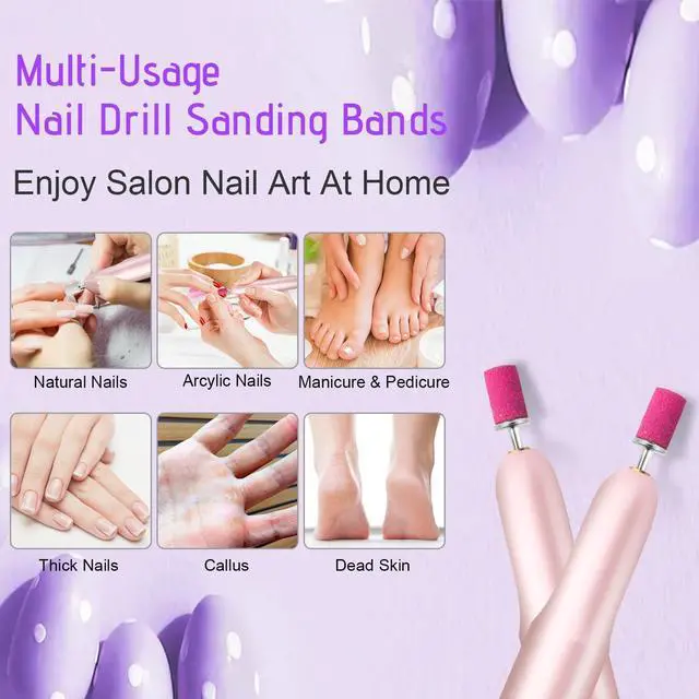Alt view image 4 of 6 - Nail Drill Sanding Bands Set - 300pcs Coarse & Fine Grit Bands (100#180#240#) with 3/32' Mandrel Bits for Manicure