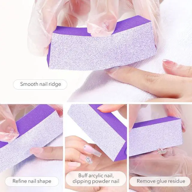 Alt view image 2 of 7 - Nail Buffer Block - Nail Buffer 80/80/100 Grit 10 Pcs 3 Way Purple | 3.5" Long, High-elastic Sponge, Washable & Reusable, Natural Nails Cleanup, Nail Prep, Manicure, Travel Size, Home DIY