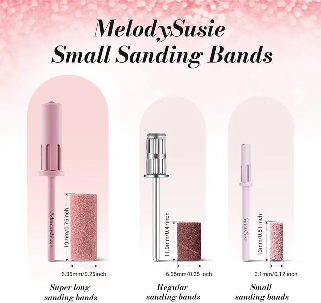 Alt view image 4 of 7 - MelodySusie 120 Pcs Nail Drill Bits Small Sanding Bands for 3.1mm Mandrel Bit, 180 Fine Grit Nail File for Acrylic Nails Gel Manicures and Pedicure, Pink (Only Sanding Bands)