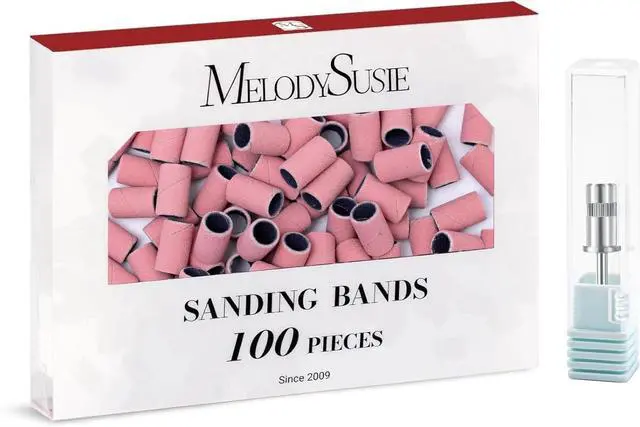Main image of MelodySusie 100 Pcs Nail Drill Bits Sanding Bands for Nail Drill 180 Fine Grit Nail File Sanding Bands for Acrylic Nails Gel Manicures and Pedicure