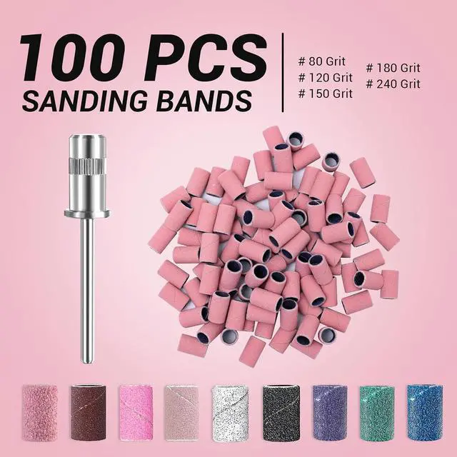 Alt view image 2 of 7 - MelodySusie 100 Pcs Nail Drill Bits Sanding Bands for Nail Drill 180 Fine Grit Nail File Sanding Bands for Acrylic Nails Gel Manicures and Pedicure