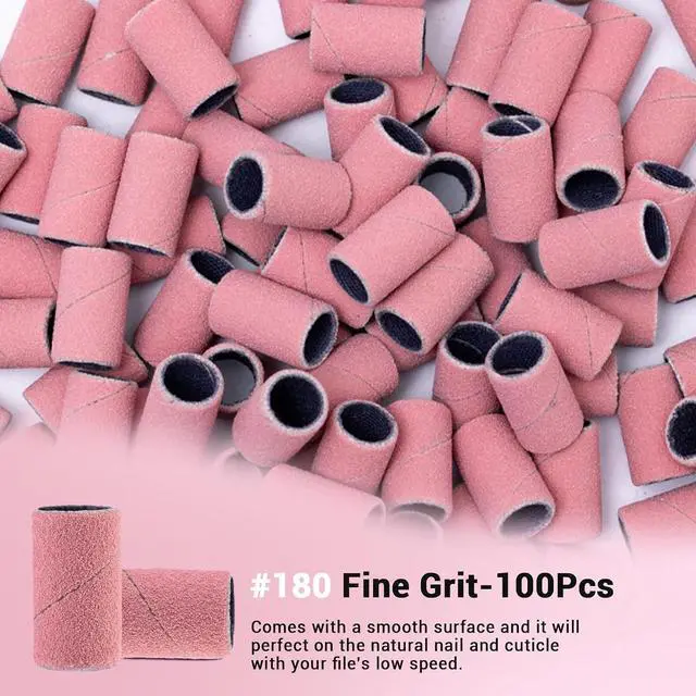 Alt view image 4 of 7 - MelodySusie 100 Pcs Nail Drill Bits Sanding Bands for Nail Drill 180 Fine Grit Nail File Sanding Bands for Acrylic Nails Gel Manicures and Pedicure