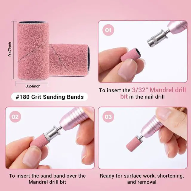 Alt view image 3 of 7 - MelodySusie 100 Pcs Nail Drill Bits Sanding Bands for Nail Drill 180 Fine Grit Nail File Sanding Bands for Acrylic Nails Gel Manicures and Pedicure