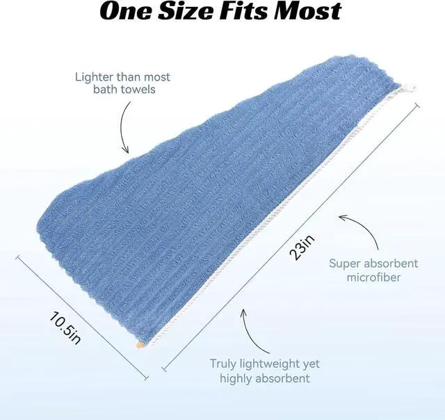 Alt view image 2 of 6 - Microfiber Hair Towel Wrap for Women, Soft Lightweight Quick Dry Turban, Drying Hair Towels for Women, Hair Drying Towel with Button for Curly & Long Hair - Blue (Note: This model is ultra-slim.)