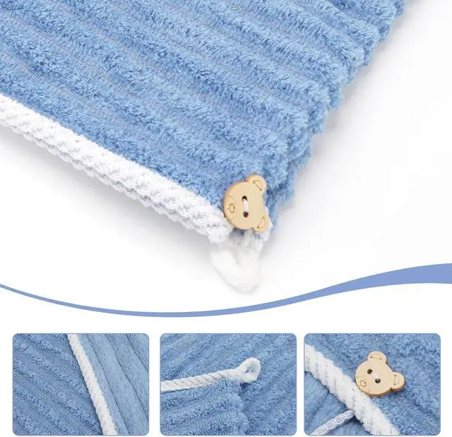 Alt view image 3 of 6 - Microfiber Hair Towel Wrap for Women, Soft Lightweight Quick Dry Turban, Drying Hair Towels for Women, Hair Drying Towel with Button for Curly & Long Hair - Blue (Note: This model is ultra-slim.)