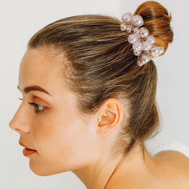 Alt view image 7 of 7 - Fashey Pearl Hair Scrunchies Beaded Hair Ties Elastic Hair Bands Ponytail Holder Hair Accessories for Women and GirlsPack of 3